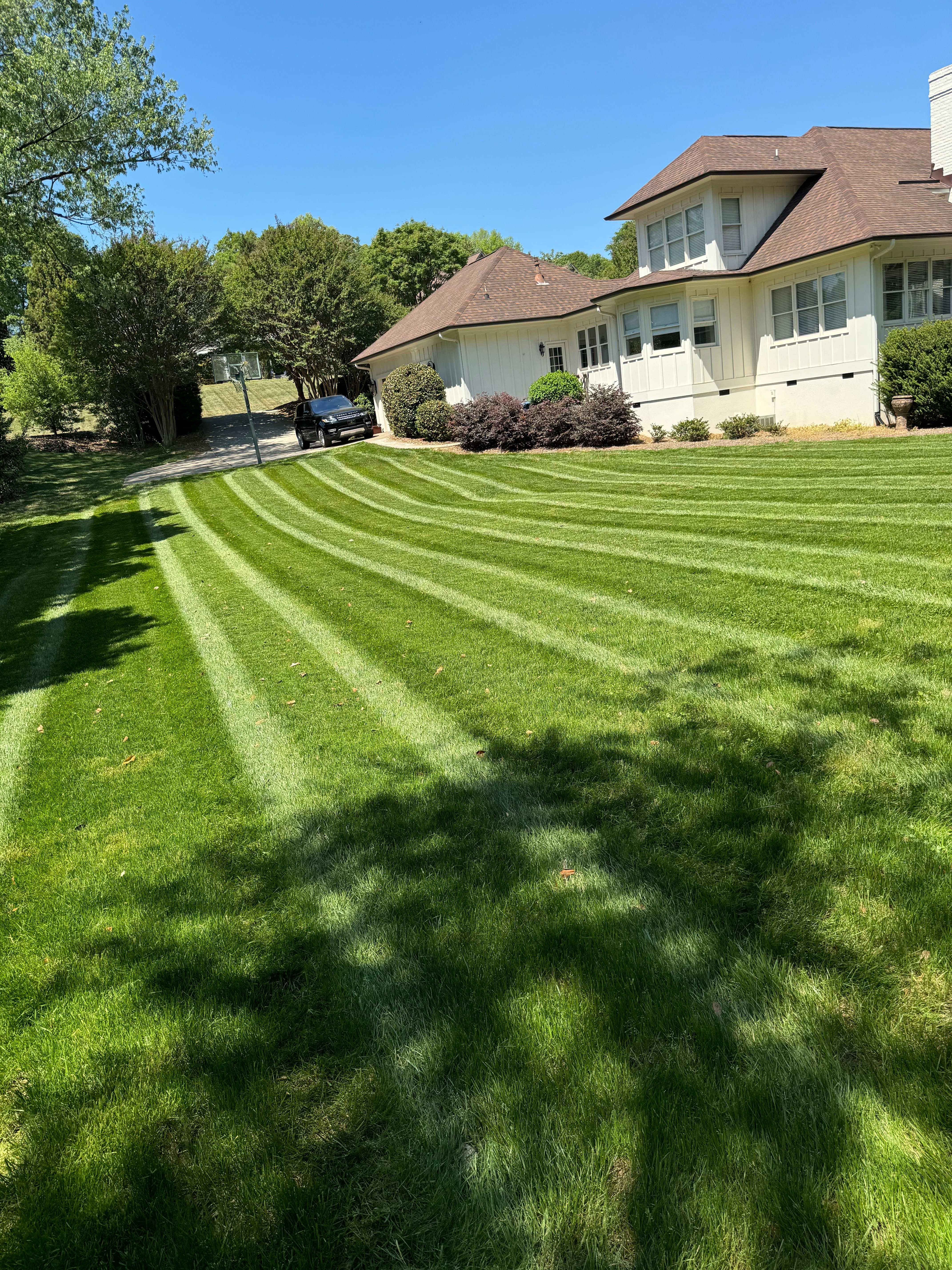 Freshly mowed and striped lawn in Hickory, NC by Oasis Property Management